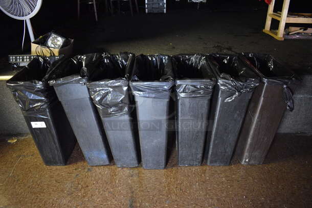 7 Poly Slim Jim Trash Cans. 11x20x30. 7 Times Your Bid! (bar) - Image 1 of 4