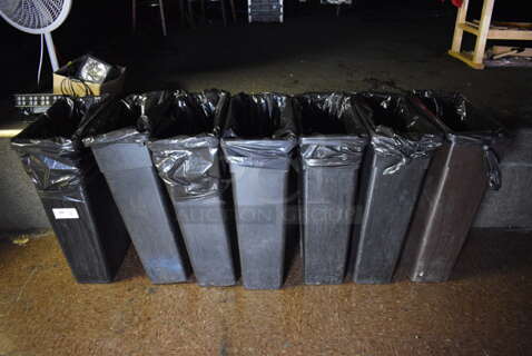 7 Poly Slim Jim Trash Cans. 11x20x30. 7 Times Your Bid! (bar)