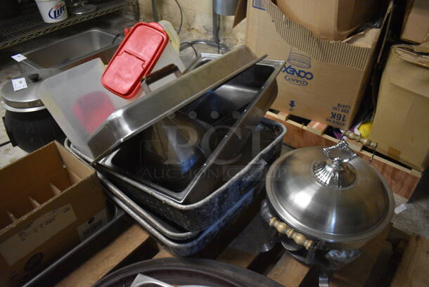 PALLET LOT of Various Items Including Metal Pans and Poly Pitcher. BUYER MUST REMOVE. (basement) - Image 3 of 3