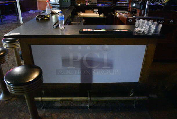 Wooden Rectangular Shaped Bar w/ Metal Foot Rail. Goes GREAT w/ Item 102! BUYER MUST REMOVE. 204x159x40. (bar) - Image 2 of 9