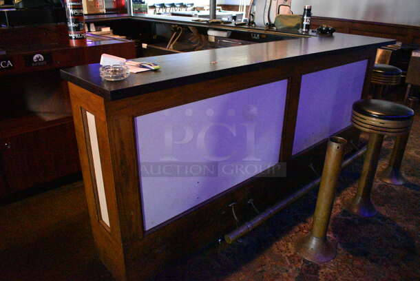 Wooden Rectangular Shaped Bar w/ Metal Foot Rail. Goes GREAT w/ Item 102! BUYER MUST REMOVE. 204x159x40. (bar) - Image 4 of 9