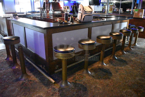Wooden Rectangular Shaped Bar w/ Metal Foot Rail. Goes GREAT w/ Item 102! BUYER MUST REMOVE. 204x159x40. (bar) - Image 5 of 9