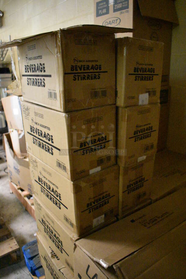 PALLET LOT of Various Paper Products Including Beverage Stirrers, Lids and Foam Plates. BUYER MUST REMOVE. (basement) - Image 7 of 7
