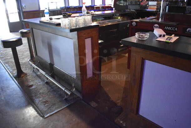 Wooden Rectangular Shaped Bar w/ Metal Foot Rail. Goes GREAT w/ Item 102! BUYER MUST REMOVE. 204x159x40. (bar) - Image 9 of 9
