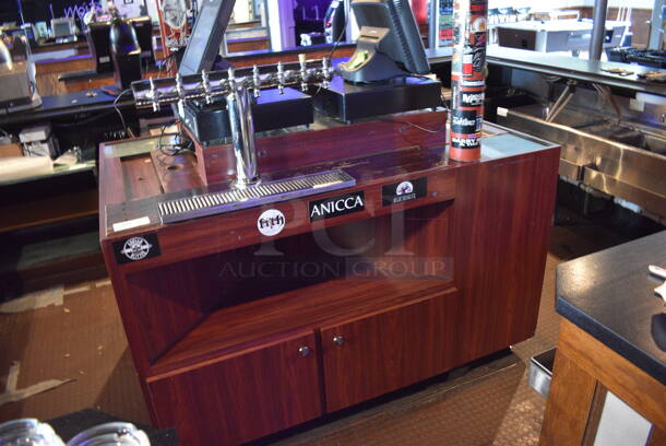 Wooden Bar Island w/ Stainless Steel 8 Tap Beer Tower and Drip Tray. Does Not Come w/ Contents. BUYER MUST REMOVE. 66x46x56. (bar) - Image 2 of 10