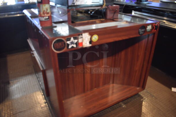 Wooden Bar Island w/ Stainless Steel 8 Tap Beer Tower and Drip Tray. Does Not Come w/ Contents. BUYER MUST REMOVE. 66x46x56. (bar) - Image 5 of 10
