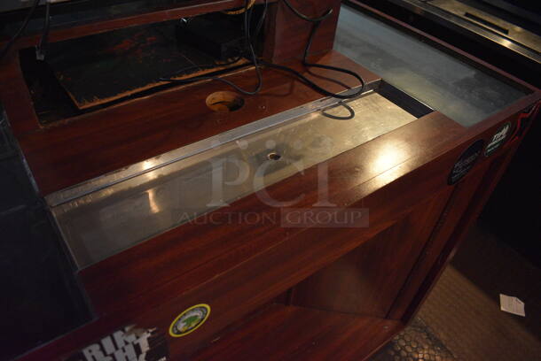 Wooden Bar Island w/ Stainless Steel 8 Tap Beer Tower and Drip Tray. Does Not Come w/ Contents. BUYER MUST REMOVE. 66x46x56. (bar) - Image 6 of 10