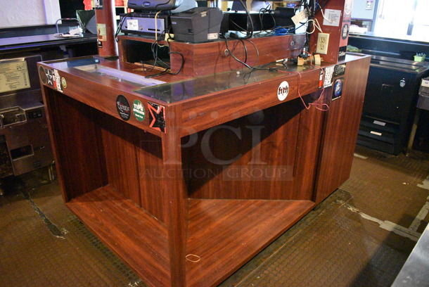Wooden Bar Island w/ Stainless Steel 8 Tap Beer Tower and Drip Tray. Does Not Come w/ Contents. BUYER MUST REMOVE. 66x46x56. (bar) - Image 7 of 10