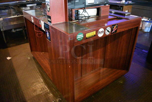 Wooden Bar Island w/ Stainless Steel 8 Tap Beer Tower and Drip Tray. Does Not Come w/ Contents. BUYER MUST REMOVE. 66x46x56. (bar) - Image 9 of 10