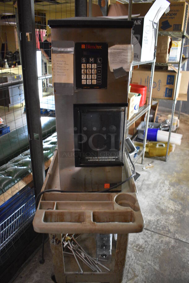 Blendtec Model BDI-503 NARROW Stainless Steel Commercial Countertop Blender w/ 4 Poly Pitchers, 5 Lids and Gray 2 Tier Cart. 120 Volts, 1 Phase. 13x21x32. (basement) - Image 1 of 6