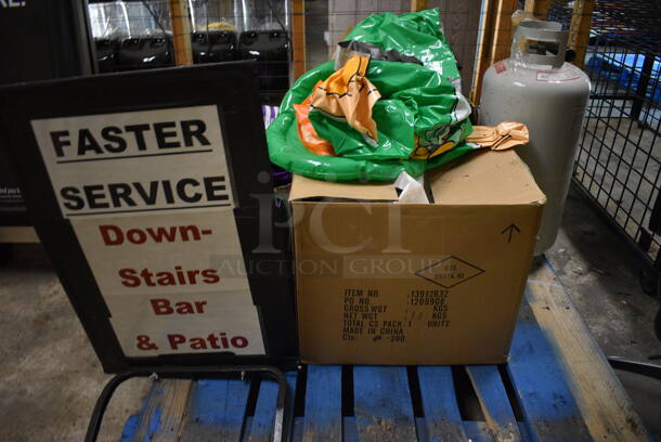 PALLET LOT of Various Items Including Chair, Inflatable and Metal Tank. BUYER MUST REMOVE. (basement) - Image 2 of 6