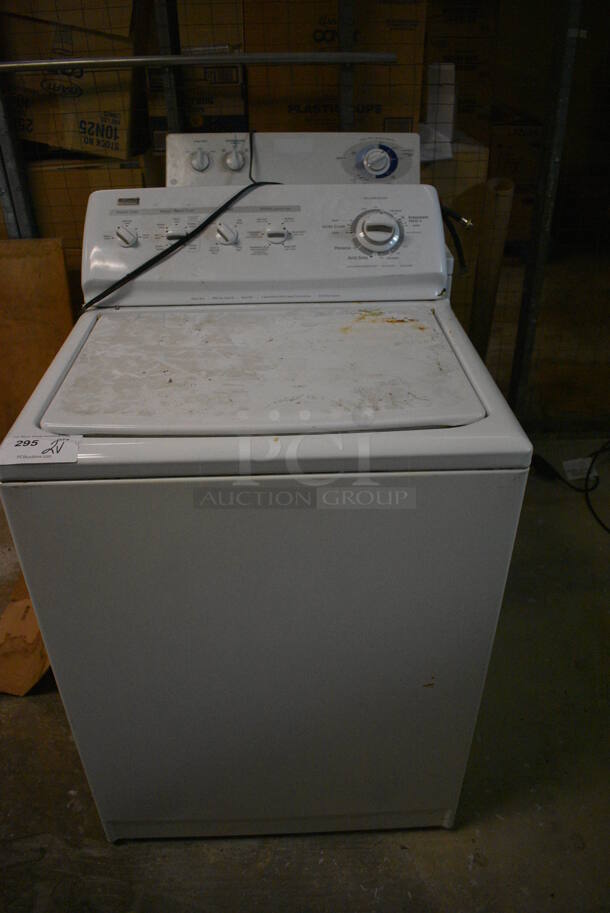 2 Metal Top Load Washers For Parts; Kenmore Elite and General Electric. BUYER MUST REMOVE. 27x26x42. 2 Times Your Bid! (basement) - Image 1 of 8