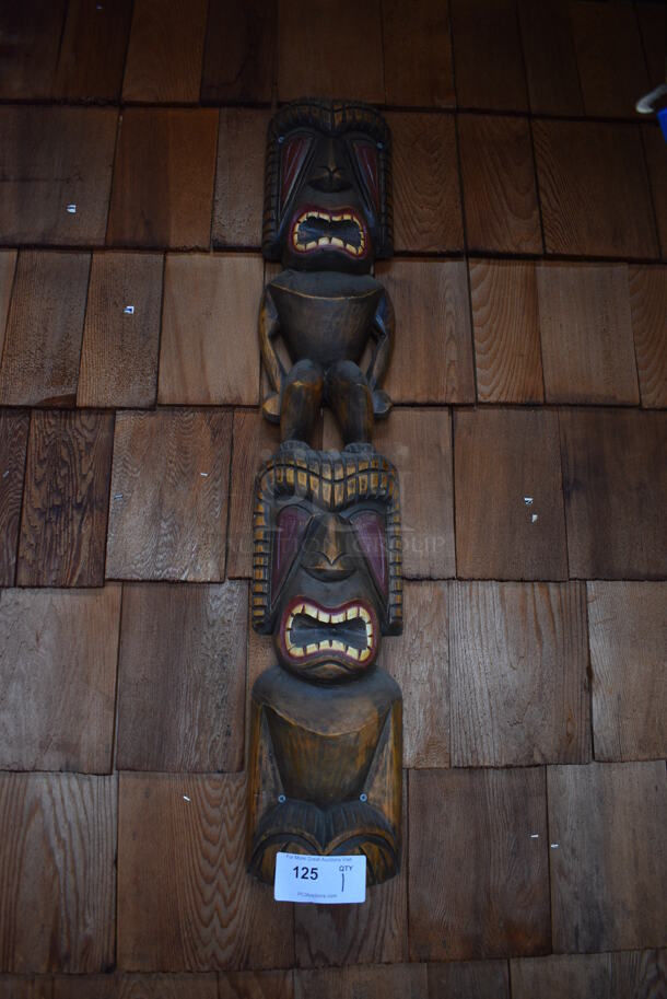 Wooden Totem Pole Decoration. BUYER MUST REMOVE. 7x3x39.5. (patio)