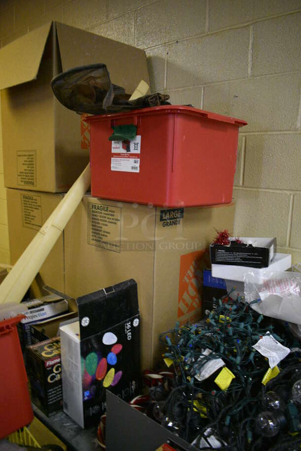 ALL ONE MONEY! Lot of Table, Shopping Cart and Contents of Various Decorations Including Christmas Lights. BUYER MUST REMOVE. Includes 77x30x30. (basement) - Image 6 of 7