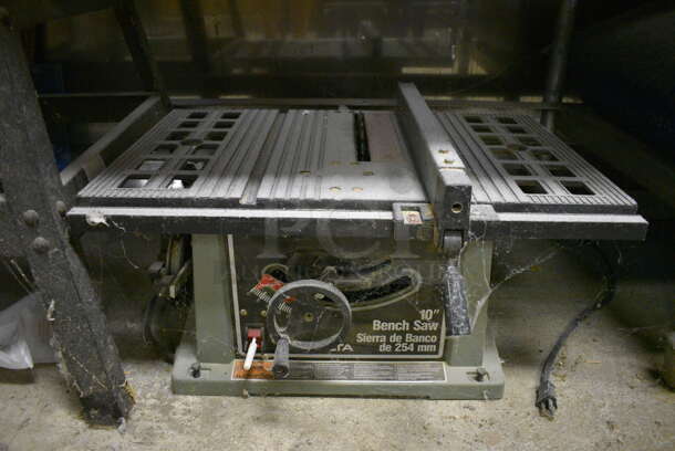 ALL ONE MONEY! Lot of Butcher Block Tabletop on Metal Legs, Metal Stand and 10" Bench Saw. BUYER MUST REMOVE. 96x30x35. (basement) - Image 5 of 5