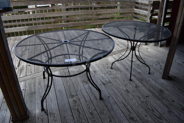 2 Black Mesh Patio Tables. 48x48x28, 42x42x30. 2 Times Your Bid! (patio)