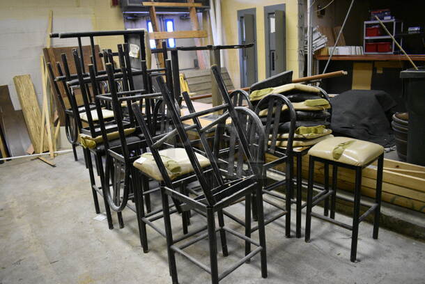 ALL ONE MONEY! Lot of 19 Bar Height Chairs and 6 Tables. BUYER MUST REMOVE. Includes 18x18x44, 52x29x30. (basement)