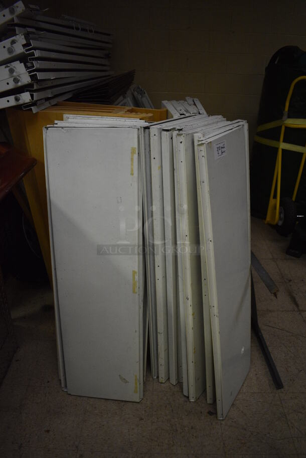 ALL ONE MONEY! Lot of White Metal Shelves for Shelving Unit. BUYER MUST REMOVE. Includes 48x14x1, 84x18x2. (basement) - Image 4 of 5
