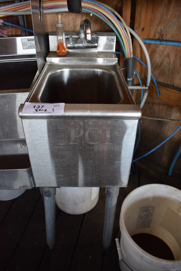 Eagle Stainless Steel Commercial Single Bay Sink w/ Faucet and Handle. BUYER MUST REMOVE. 12x24x34. (patio)