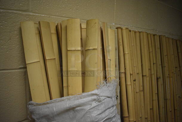 ALL ONE MONEY! Lot of Fake Wood Patterned Bamboo Sheet and Fronds. BUYER MUST REMOVE. (basement) - Image 4 of 4