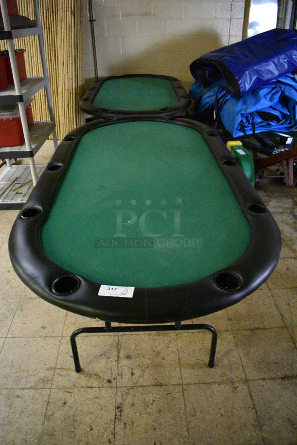 2 Green and Black Card Tables. BUYER MUST REMOVE. 84x42x30. 2 Times Your Bid! (basement)