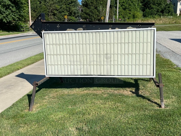 Metal Outdoor 9'x4' Double Sided Light Up Message Center on Adjustable Legs. Needs Bulbs. BUYER MUST REMOVE. This Item Is Located At Another Site and Address Will Be Given To Winning Bidder After Invoice Payment. - Image 2 of 3