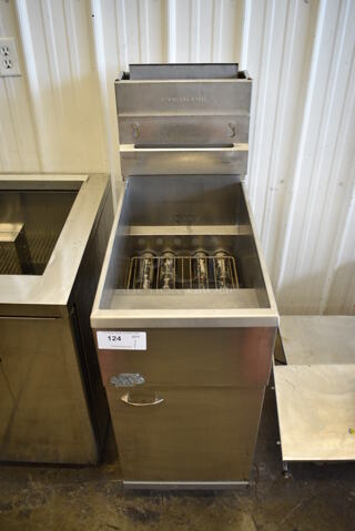 2012 Pitco Frialator Model 40D Stainless Steel Commercial Floor Style Natural Gas Powered Deep Fat Fryer. 115,000 BTU. 15.5x30x48