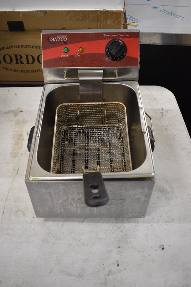 Avantco 177F100 Stainless Steel Countertop Electric Powered Deep Fat Fryer w/ Metal Fry Basket. 120 Volts, 1 Phase. 11x18x16 - Image 1 of 9