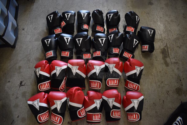 Title Black Bag w/ 12 Sets of Title Red Boxing Gloves.
