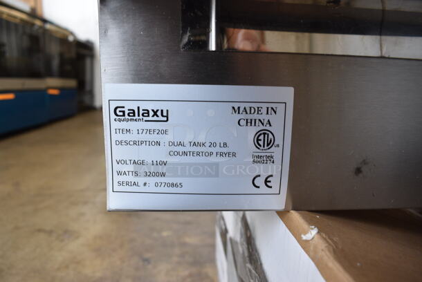 BRAND NEW SCRATCH AND DENT! Galaxy Model 177EF20E Stainless Steel Countertop Electric Powered Double Bay Fryer w/ 2 Baskets and 2 Lids. 110 Volts, 1 Phase. 23x17x13. Tested and Working! - Image 6 of 8