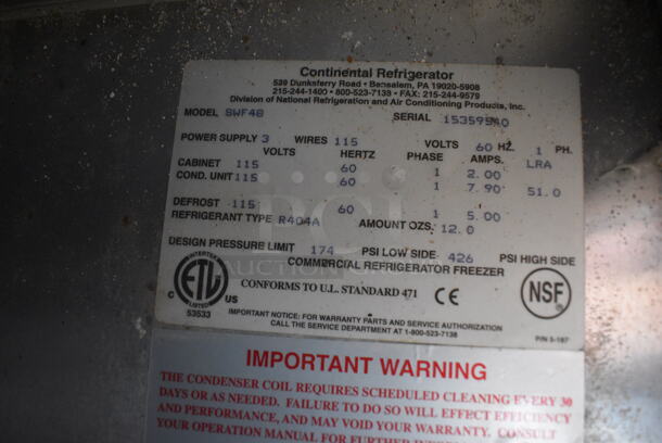 Continental SWF48 Stainless Steel Commercial 4 Drawer Undercounter Freezer on Commercial Casters. 48x30x34. Tested and Working! - Image 9 of 11