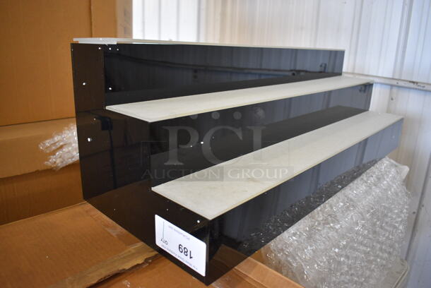 BRAND NEW IN BOX! Black and Clear Poly 3 Tier Bottle Rack. 36x13x12 - Image 3 of 5