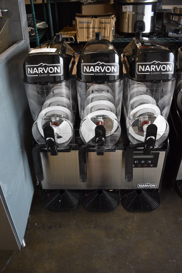 Narvon NSSM3 Stainless Steel Commercial Countertop 3 Head Slushie Machine. 115 Volts, 1 Phase. 24x20x35. Tested and Does Not Power On