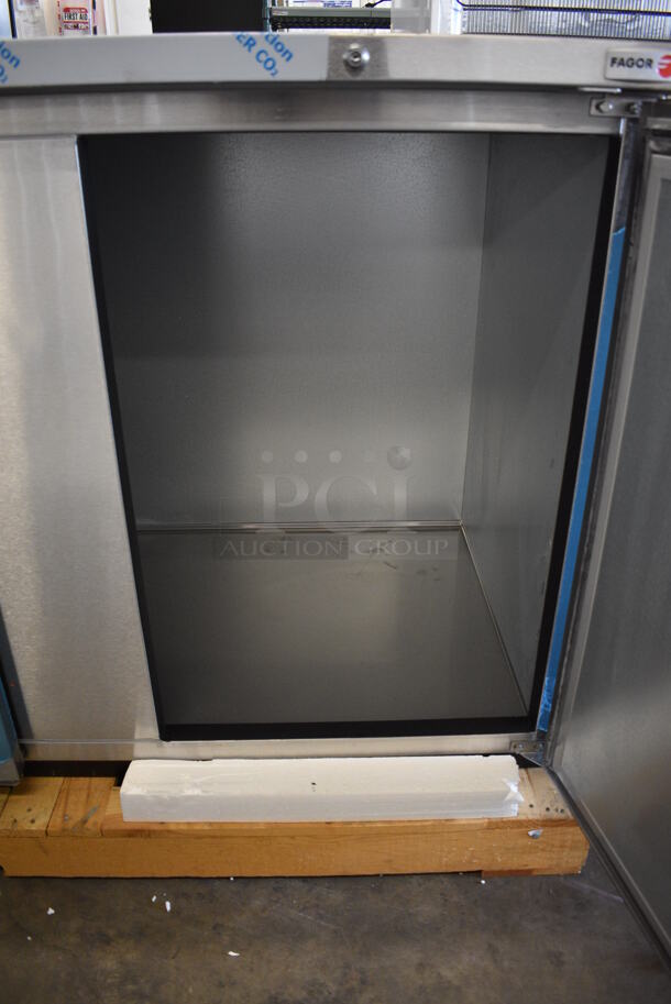 BRAND NEW IN BOX! Fagor FBB-95-S-SLP-GR Stainless Steel Commercial 3 Door Undercounter Cooler. 115 Volts, 1 Phase. 96x29x37. Tested and Working! - Image 4 of 7