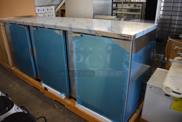 BRAND NEW IN BOX! Fagor FBB-95-S-SLP-GR Stainless Steel Commercial 3 Door Undercounter Cooler. 115 Volts, 1 Phase. 96x29x37. Tested and Working! - Image 5 of 7