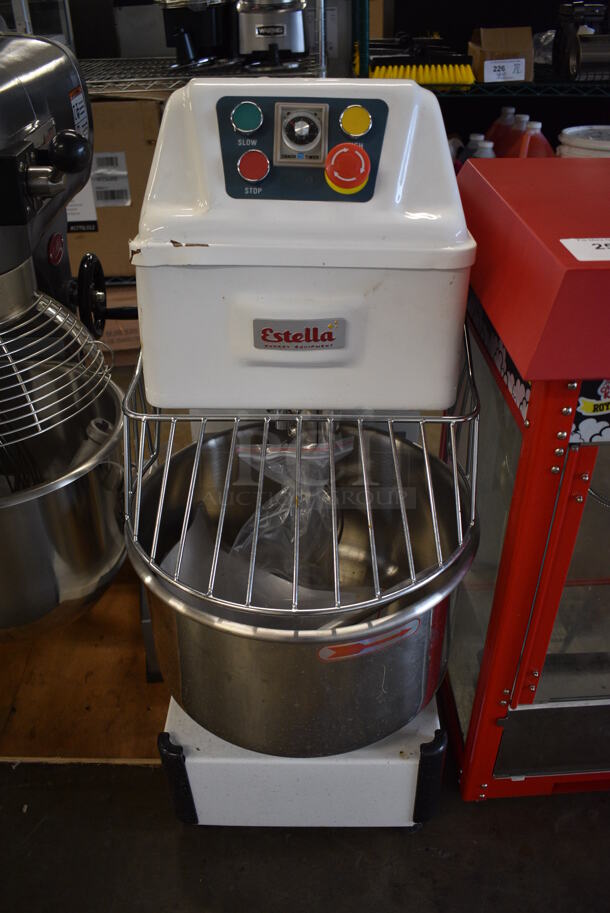 Estella HS20S Metal Commercial Floor Style 21 Quart Spiral Dough Mixer w/ Stainless Steel Mixing Bowl, Paddle Attachment and Bowl Guard. 120 Volts, 1 Phase. 15x27x36. Tested and Working! - Image 1 of 6
