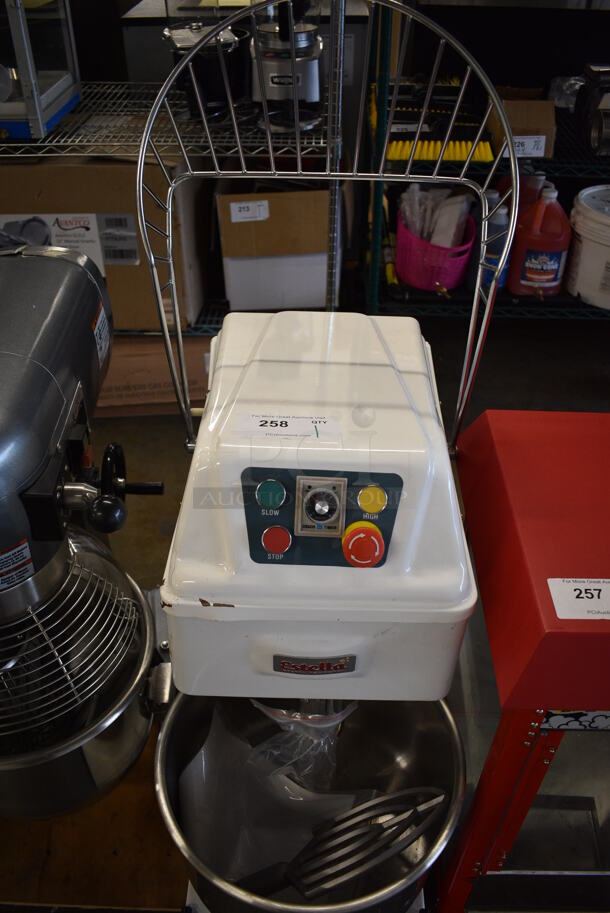 Estella HS20S Metal Commercial Floor Style 21 Quart Spiral Dough Mixer w/ Stainless Steel Mixing Bowl, Paddle Attachment and Bowl Guard. 120 Volts, 1 Phase. 15x27x36. Tested and Working! - Image 5 of 6