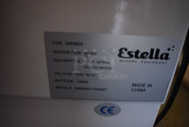 Estella HS20S Metal Commercial Floor Style 21 Quart Spiral Dough Mixer w/ Stainless Steel Mixing Bowl, Paddle Attachment and Bowl Guard. 120 Volts, 1 Phase. 15x27x36. Tested and Working! - Image 6 of 6