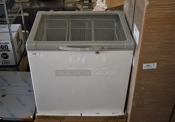 BRAND NEW! XS246YBL Metal Commercial Chest Freezer Merchandiser w/ Poly Coated Baskets. 110 Volts, 1 Phase. 33x25x33. Tested and Working!