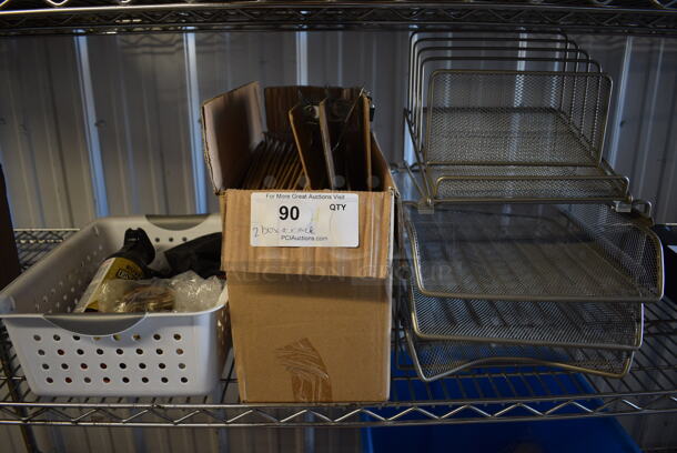 ALL ONE MONEY! Lot of Gray Metal Mesh Holder, Clipboards and Glue. - Image 1 of 10