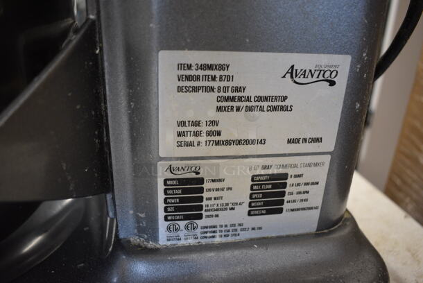 Avantco 177MIX8GY Metal Commercial Countertop 8 Quart Planetary Dough Mixer w/ Stainless Steel Mixing Bowl and Paddle Attachment. 120 Volts, 1 Phase. 12x17x20. Tested and Powers On But Parts Do Not Move - Image 8 of 9