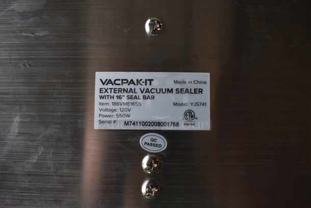 Vacpak-it 186VME16SS Stainless Steel Commercial Countertop Vacuum Sealer. Does Not Have Power Cord. 120 Volts, 1 Phase. 19x12x7. Tested and Working! - Image 7 of 7