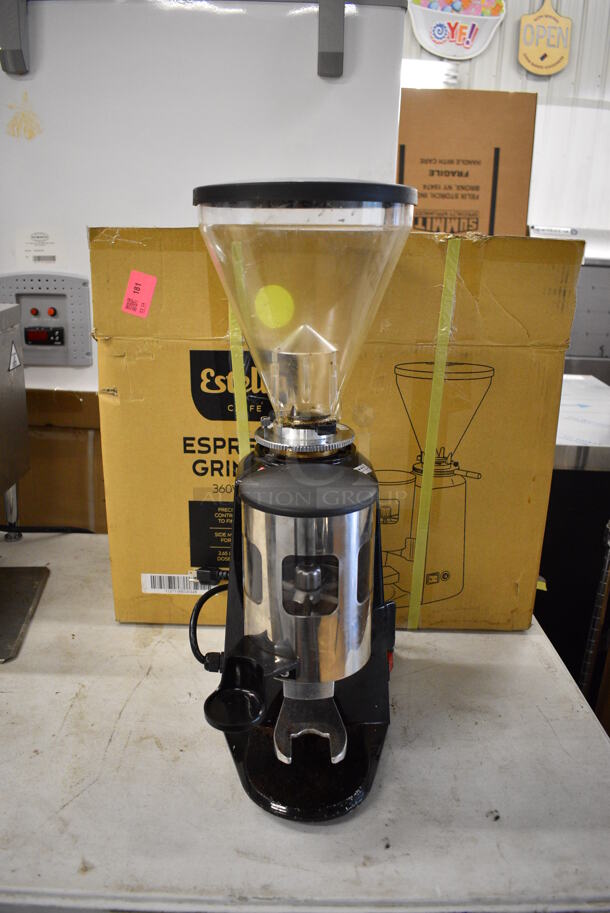 IN ORIGINAL BOX! Estella 236ECEG26 Metal Commercial Countertop Espresso Bean Grinder w/ Hopper. 110/120 volts, 1 Phase. 6x14x26. Tested and Powers On But Parts Do Not Move - Image 3 of 9