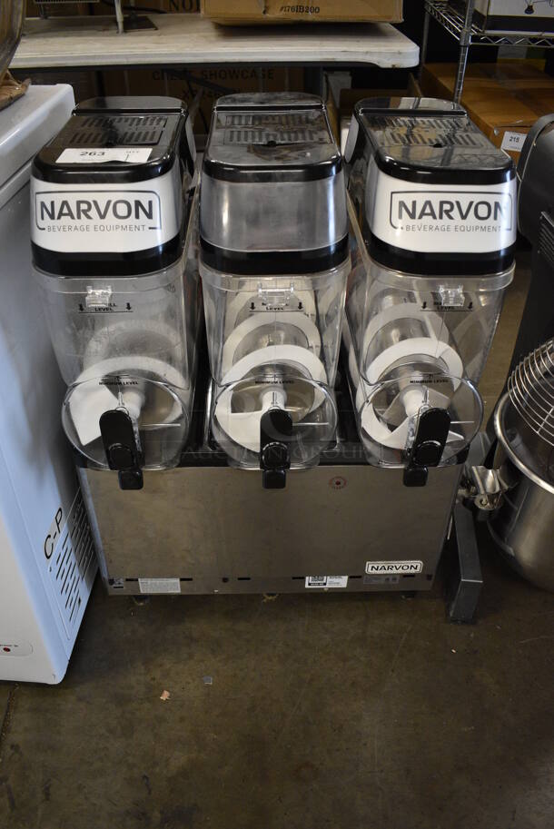 2022 Narvon NSSM3 Stainless Steel Commercial Countertop 3 Head Slushie Machine. 115 Volts, 1 Phase. 24x20x35. Tested and Powers On But Does Not Get Cold