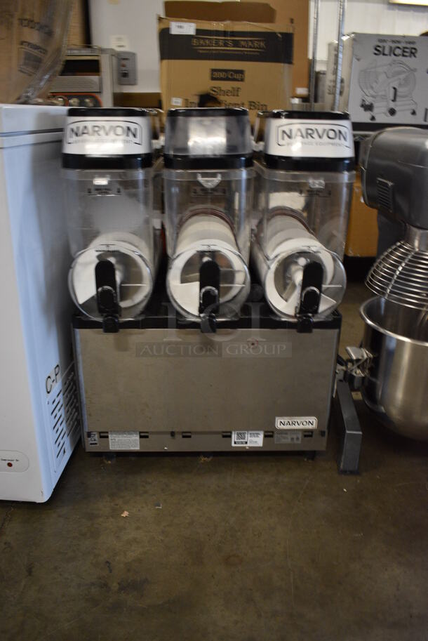 2022 Narvon NSSM3 Stainless Steel Commercial Countertop 3 Head Slushie Machine. 115 Volts, 1 Phase. 24x20x35. Tested and Powers On But Does Not Get Cold - Image 2 of 6