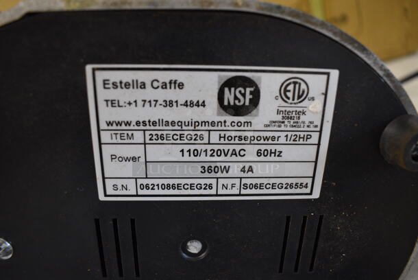 IN ORIGINAL BOX! Estella 236ECEG26 Metal Commercial Countertop Espresso Bean Grinder w/ Hopper. 110/120 volts, 1 Phase. 6x14x26. Tested and Powers On But Parts Do Not Move - Image 9 of 9
