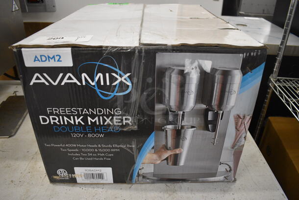BRAND NEW IN BOX! Avamix DM-B-21C Stainless Steel Commercial Countertop 2 Head Drink Mixer w/ 4 Mixing Cups. 110-120 Volts, 1 Phase. 16x12x22. Tested and Working! - Image 2 of 11