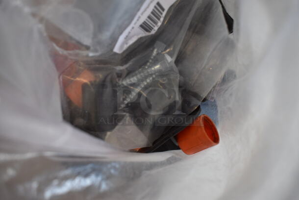 ALL ONE MONEY! Lot of White, 2 Red and Blue Bin Including Contents; Metal, Lightbulbs, Remote Shutter Release and Christmas Napkins - Image 5 of 11
