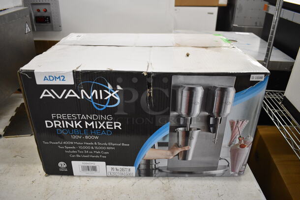 BRAND NEW IN BOX! Avamix DM-B-21C Stainless Steel Commercial Countertop 2 Head Drink Mixer w/ 4 Mixing Cups. 110-120 Volts, 1 Phase. 16x12x22. Tested and Working! - Image 3 of 11