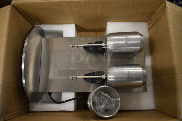 BRAND NEW IN BOX! Avamix DM-B-21C Stainless Steel Commercial Countertop 2 Head Drink Mixer w/ 4 Mixing Cups. 110-120 Volts, 1 Phase. 16x12x22. Tested and Working! - Image 4 of 11